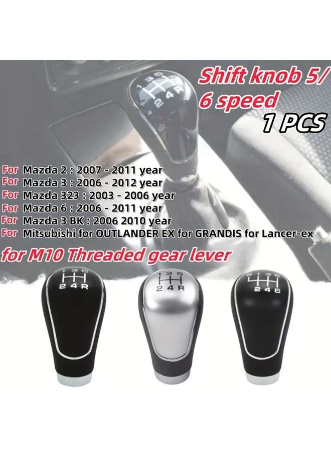Silvery 5 Speed Faux Leather Shift Knob For Mazda 2 3 6 323 Manual Transmission - Image 1